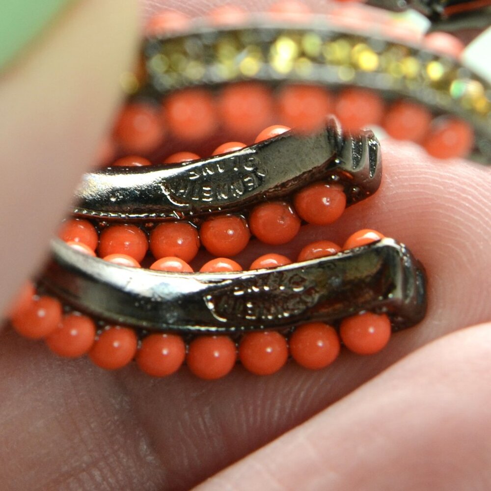 Vintage Kenneth Jay Lane Kjl Coral & Crystal Hoop… - image 5